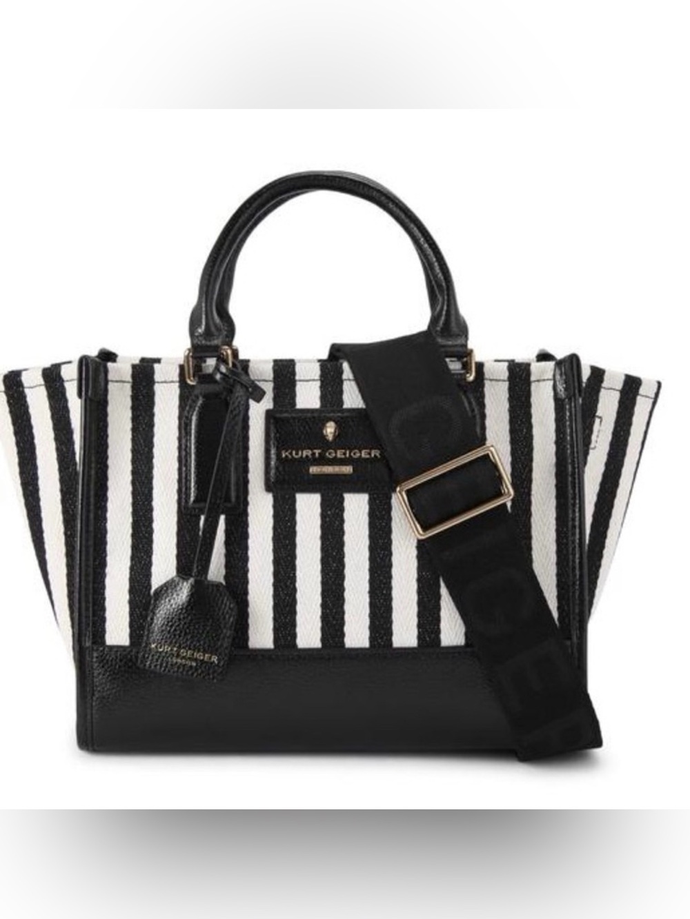 NWOT Kurt Geiger Chiswick Black and White Striped Satchel with Detachable Strap